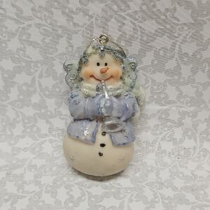 Chubby Christmas Snowman Angel Ornament Playing The Trumpet